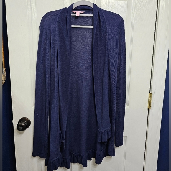 Lily Pulitzer Knit Cardigan navy blue cotton sweater size small Style 26537 - Picture 2 of 8